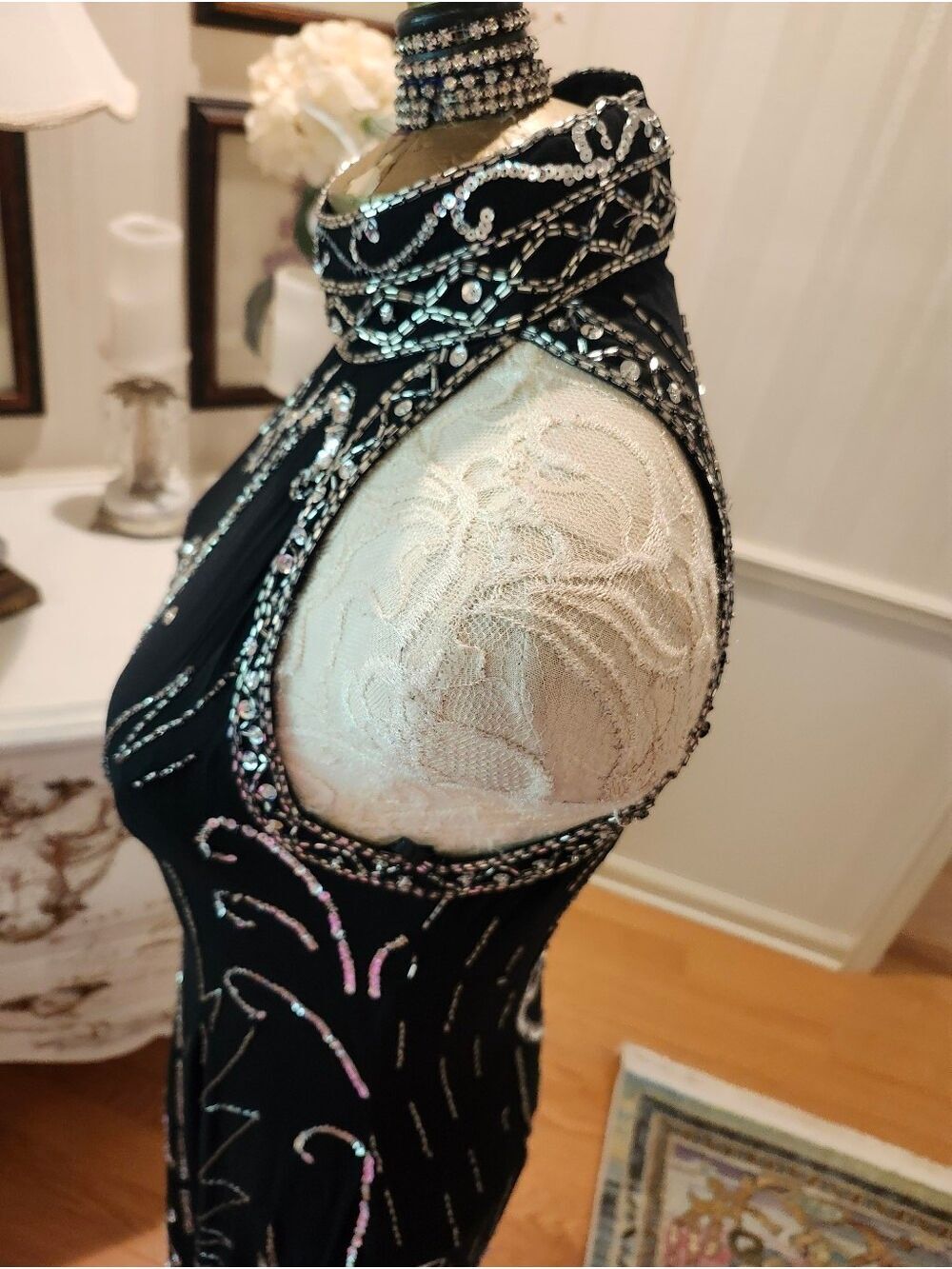 Vintage Lillie Rubin Art Deco Black & Silver Beaded Sequin Evening Dress 6 - Picture 10 of 11